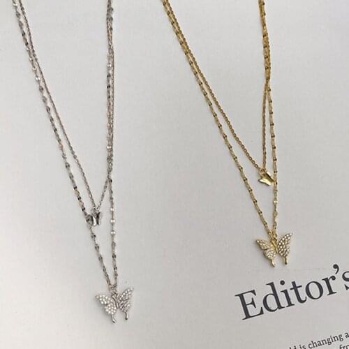 Layered Gold Platinum Butterfly Necklaces For Women Teens Girls Water Wave Chains Multi-layer Choker Necklaces Fashion Jewelry