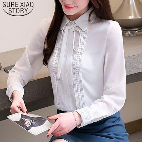 Fashion Long Sleeve Women Clothing Office Lady Slim Regular Ribbon Shirts Chiffon Cardigan Women Blouse and Tops 5125 50