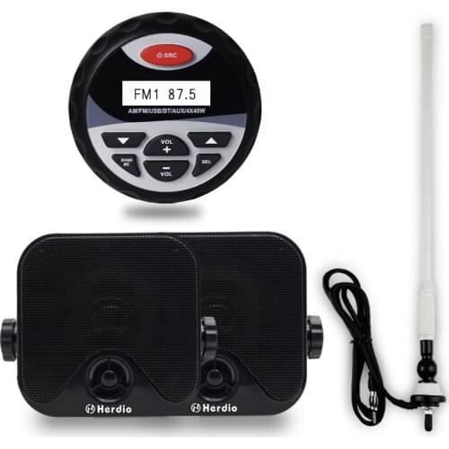 Marine Audio Bluetooth Radio Receiver Motorcycle MP3 Player Sound System ATV Boat Tractor+4 inch Marine Speaker+Radio Antenna