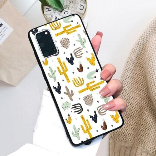 For Samsung Galaxy Cactus - mustard navy Soft TPU Black Border Samsung Galaxy Case