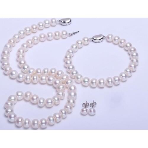 Natural Freshwater pearl multi piece suit bridal wedding accessories wholesale bracelet necklace Earrings 925 jewelry set