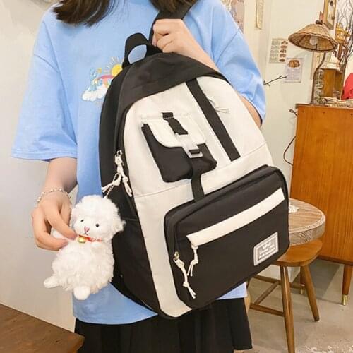 Panelled Nylon Backpack Women Casual Anti Theft School Bag for Girls Multifunctional Rucksack Lady Bookbag Simple Female Mochila