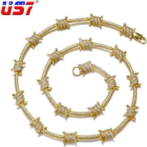 US7 8MM Iced Out Rock Thorns Cuban Link Necklace&Bracelet Bling CZ Cubic Chain Jewelry Set For Men&Women Hip Hop Fashion Jewelry