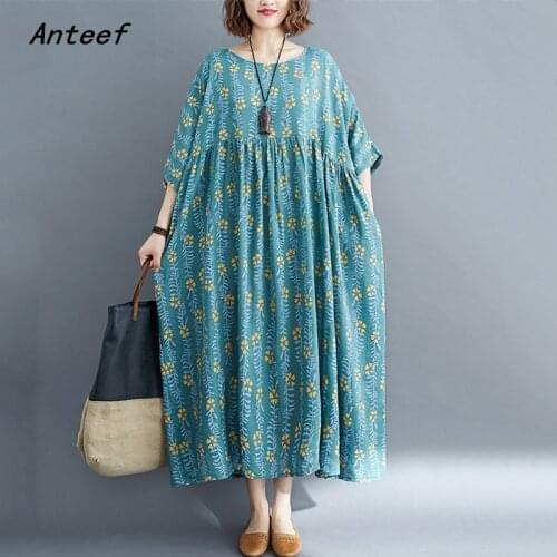 Short sleeve plus size cotton vintage floral dresses for women casual loose long sun summer dress elegant clothes 2021 sundress
