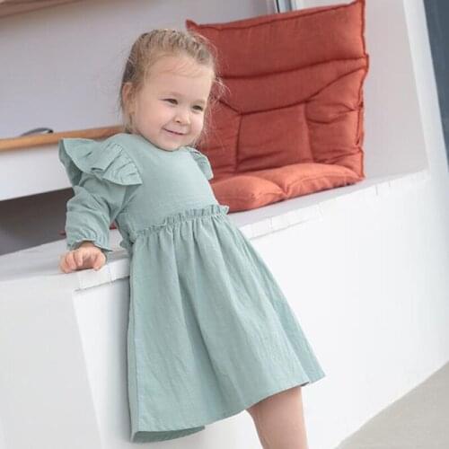Casual Fashion Dress Toddler Baby Princess Dress Linen Cotton Long Sleeve Spring Autumn Kids Party Dresses Children Clothing