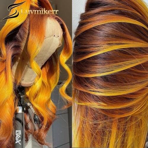 Transparent 13x6 Ginger Lace Front Wig Cheap Colored Human Hair Wigs With Brown Roots Orange Highlight Hd Lace Frontal For Women
