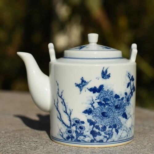 Hand-painted Blue and White Butterfly Loves Flowers Antique Ceramic Tea Set/Teapot