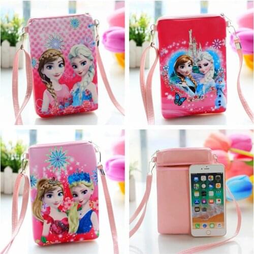 Disney Pu cartoon backpack cute Elsa Anna girl snack bag double zipper Messenger bag mobile phone bag frozen