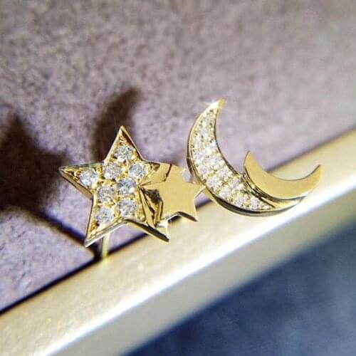Huitan Hot Sale Fresh Style Stars Moon Stud Earrings for Girls with Shiny CZ Stone Fashionable Versatile Women Jewelry Drop Ship