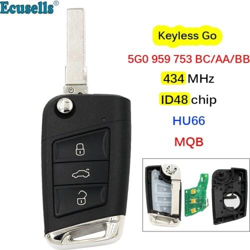 3 buttons Flip Remote Key Fob 434MHz with ID48 Chip for VW Volkswagen Skoda Octavia A7 MQB Golf VII Golf7 Golf MK7 2017