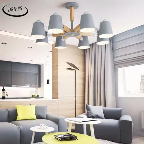 Nordic wooden rotatable head LED chandelier black and white iron lamp dining room living room bedroom lighting l hotel apartment