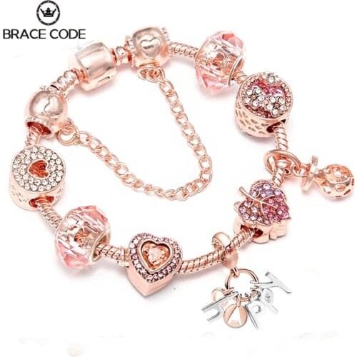 BRACE CODE Rose Gold European Charm Bracelet with Crown Bead Fits Fine Bracelet Womens Jewellery Dropshipping Snake Chain Good