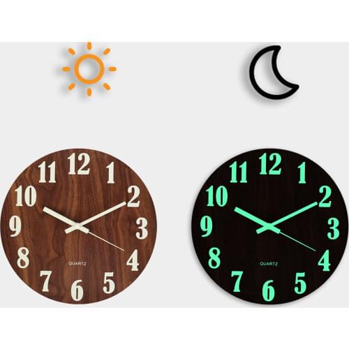 Luminous Wall Clock Wooden Silent Non-Ticking Kitchen WallClocks With Night Lights For Indoor/Outdoor Living Room