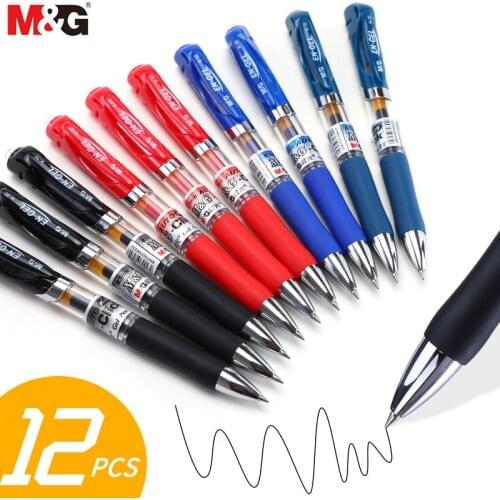 M&G 12pcs/lot Retractable Gel Pens Classic K35 0.5mm Black/Blue/Red/Dark blue Ballpoint School&Office stationery Supplies