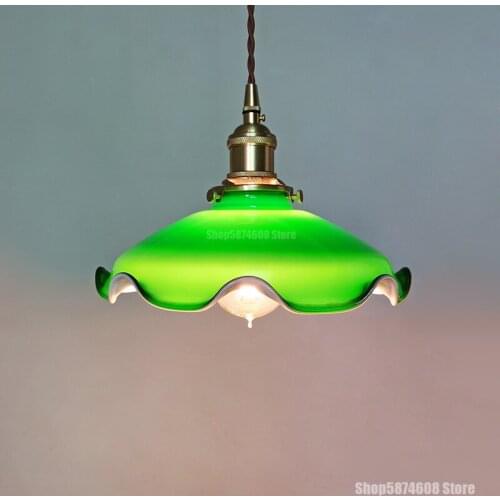 Japanese Style Retro Brass Green Glass Pendent Lights Modern LED Dining Bar Hanging Lamp Living Room Kitchen Lighting Fixtures