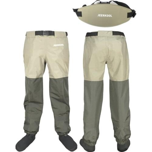 Original JEERKOOL Fly Fishing Waders Wading Pants With Waistband Belt Overalls Mens Waterproof Cloth Breathable Foot For Shoes