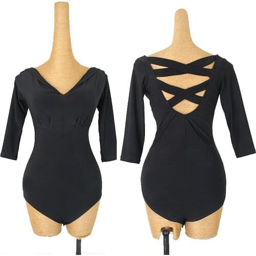 Latin Dance Tops Female Adult Black Sexy Halter Bodysuit Tango Salsa Cha Cha Samba Rumba Ballroom Practice Wear Ladies DNV13595