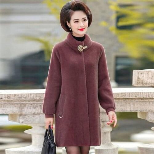 Women Winter Cashmere Woolen Coat New Imitation Mink Jacket Middle-aged Mother Large Size Outerwear Long Knitted Cardigan W2214