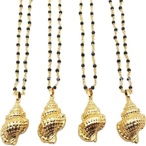 WT-JN019 2017 Fashion Gold Trumpet Shell with 18" Gold Chain Necklace for Women, Charm Natural Trumpet Shell Necklace & Pendant