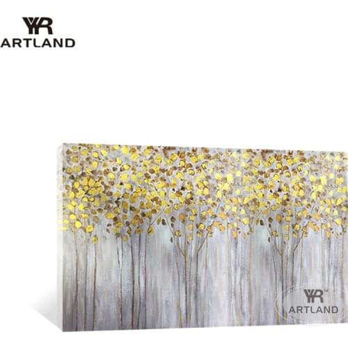 Gold foil trees beautiful picture for wall decoration Handmade canvas oil painting abstarct landscape for living room Entrance