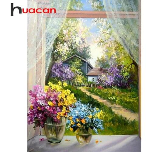 Huacan 5d DIY Diamond Painting Full Square/Round Flower Window Mosaic Diamond Embroidery Cross Stitch Road Landscape Needlework