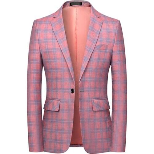 Plaid Suit Jacket Blazer Notch Lapel Single Breasted One Button Spring Autumn Slim Fit Casual Bussiness Costumes Tuxedos