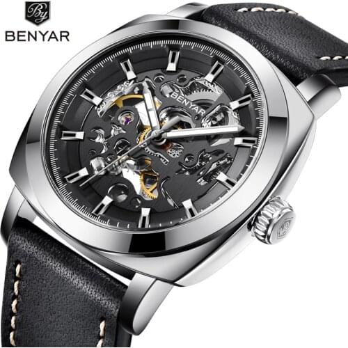 BENYAR Mens Watch Black Simple Business Quartz Watch High-end Mens Sports Watch Military Waterproof Hollow Relogio Masculino