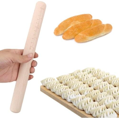 Non-stick 38cm/30cm Wooden Rolling Pin With Scale Noodle Pizza Cake Dough Pastry Roller Cookies Biscuit Baking Tool