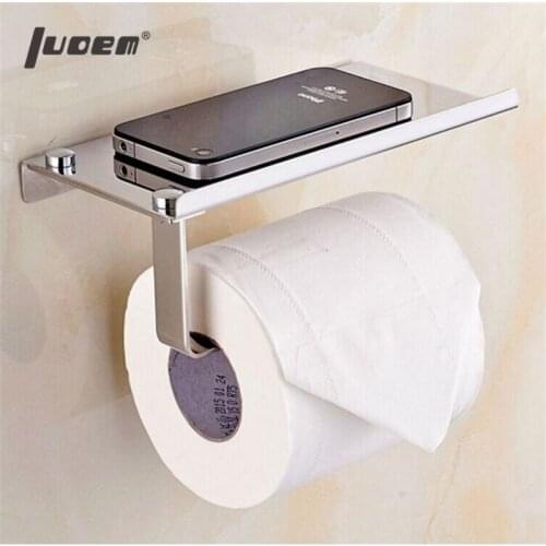 LUOEM Stainless Steel Toilet Paper Holder Paper Roll Hanger With Mobile Phone Storage Shelf Polished Chrome Bathroom Toilet Room