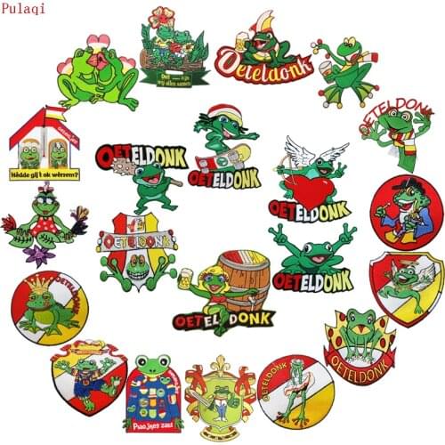 Pulaqi Oeteldonk Emblem Full Embroidered Frog Carnival For Netherland Iron On Patches On Clothing Stripe Embroidered Patches DIY