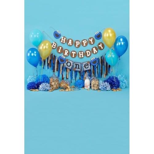 Birthday Photography Backdrops Balloons Tassels Photophone Backdgrounds for Foto New Born Baby Photographic Backdrops Vinyl Blue