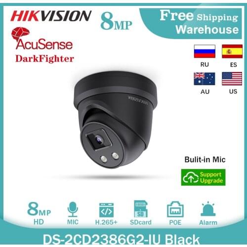 Hikvision 8MP AcuSense IP Camera DS-2CD2386G2-IU Black H.265+ POE Mic DarkFighter CCTV Security Outdoor Home Video Dome Camera