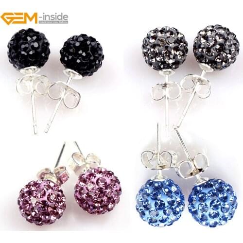 Gem-inside Fashion Crystal Beads 8mm White Pave Crystal Ball Earring DIY Jewelry Making Gift For Women Girl Christmas Gift