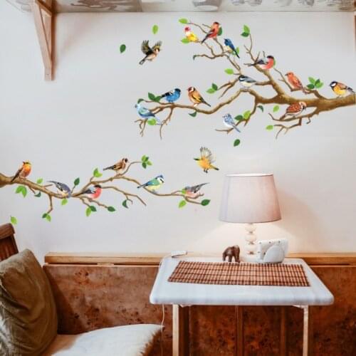 Green Leaf Bird Art Wallpapers Bedroom Living Room Sofa Decoration Wall StickersHome Decoration