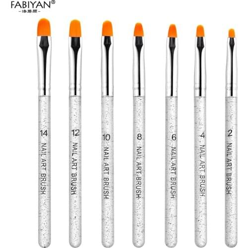 Silver Color)7Pcs Professional Manicure UV Gel Brush Pen Transparent Acrylic Nail Art Painting Drawing Brush Phototherapy Tools