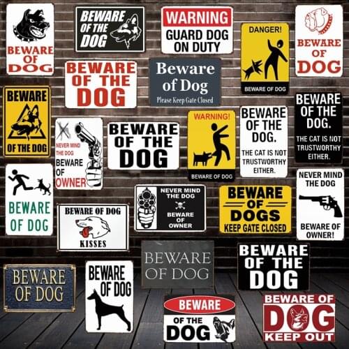 [ Mike86 ] Beware of the DOG GUARD ON DUTY WARNING DANGER Metal Tin Sign Wall Plaque Poster Painting Christmas Decor Art FG-519