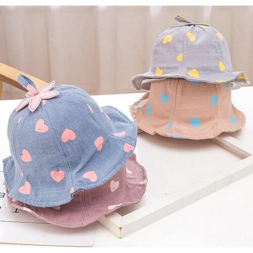 Cute Cotton love Baby Bucket Hat Round Beach Caps Boy Girl Sun Hat for kids 3-36 months match Clothes Summer Baby Girl Sun Hat