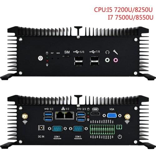 Industrial Small Computer Fanless Mini PC Windows 10 Linux 8th Gen Intel I7 8550U i5 8250U 2*DDR4 RAM 2*RS485 LAN HDMI WiFi GPIO