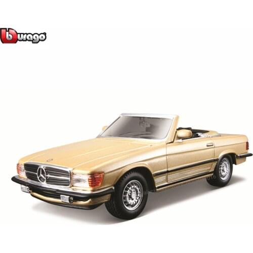 Bburago 1:32 1977 Mercedes-Benz 450SL simulation alloy car model plexiglass dustproof display base package Collecting gifts