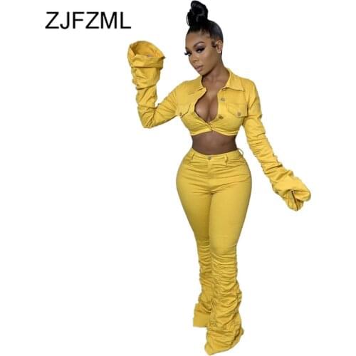 Plus Size Casual Two Piece Set Tracksuit Women Turn Down Collar Long Sleeve Crop Coat And High Waist Bodycon Pant Club Outfits