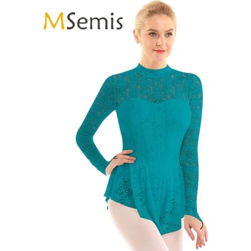 MSemis Women Adult Elegant Ballet Dancewear Costumes Lace Figure Skating Dress Ballerina unique Dance Gymnastics Leotard Dress