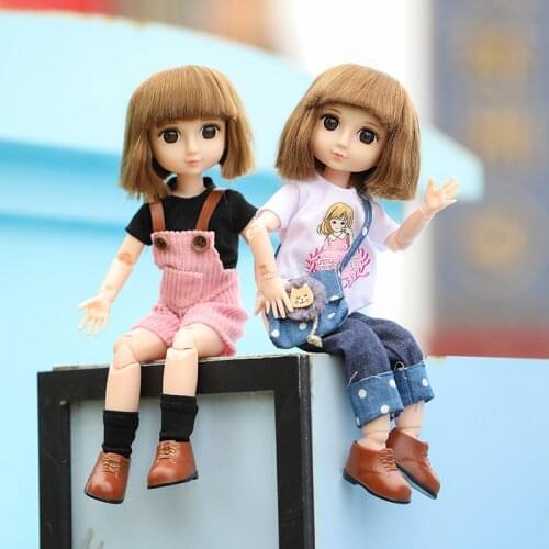 28cm Bob Hair Dolls Set Casual Outfit Cute Body Doll with Clothes Dress Up Doll Bjd Doll 1/6 Children Toys for Girls