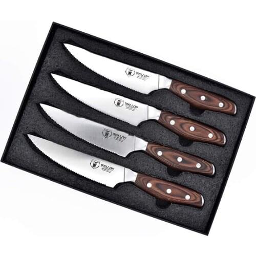 Steak Knives Set 4 Pcs - Dinner Kitchen Knives - Non-slip Natural Ergonomic Wooden Handle -German HC Stainless Steel Steak Knife