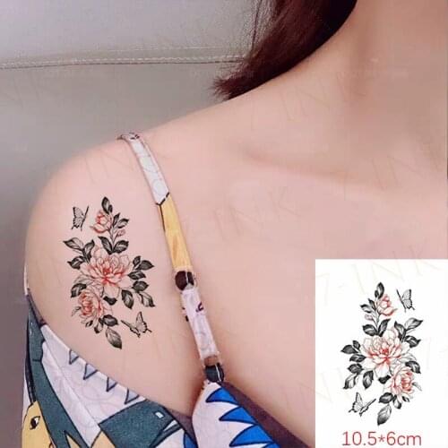 New 10.5*6 Series Waterproof Temporary Tattoo Sticker Penoy Flower Butterfly Sexy Body Art Flash Tatto Fake Tattoo For Women Men