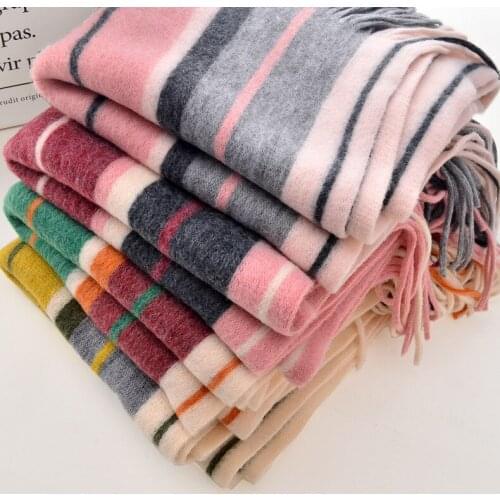 New style thickened and warm long tassel color matching scarf for women in winter2020Korean warm contrast striped Cashmere Shawl