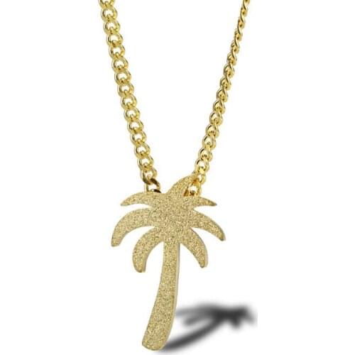 Stainless Steel Gold Hip Hop Palm Tree Coconut Pendant Necklace Hawaii Beach Jewelry Gift For Him with Chain