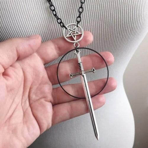 Witchs Rites Necklace pentagram pendant The sacred sword Gothic jewelry Fashion-forward Black chain 2020 new women gift long