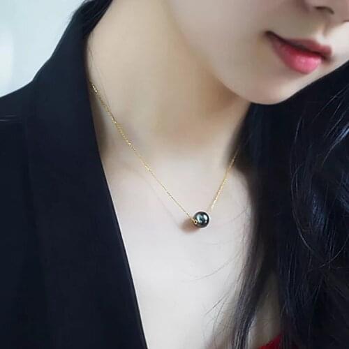 Natural Black Pearl Pendant Necklace,18k Gold Chain Necklace Tahitian Pearl Jewelry for Women, Real Pearl Jewelry Fine Gift