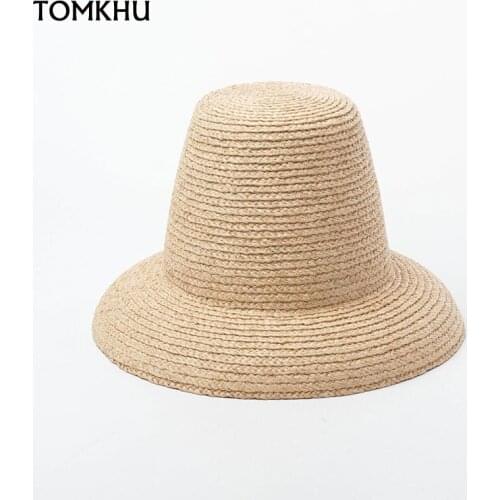 New Spring And Summer Retro High-top Raffia Fedora Hat Women Fashion Catwalk Custom Hand-woven Bucket Straw Hat Sombrero Mujer