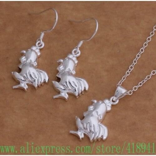 Silver Plated Jewelry Sets Earring 061 + Necklace 014 /dxhamooa ayjajpqa AS031